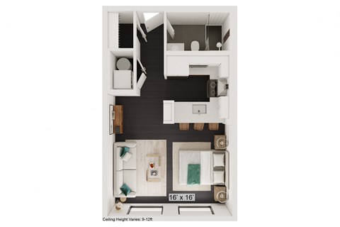 Floor plan for studio, 1 bath, 461 sqft